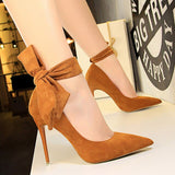 High Heels Suede Women Shoes Bow-knot Woman Pumps Stiletto Ladies Shoes Women Basic Pump Wedding Shoes Footwear