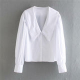 Snican basic white peter pan collar women blouse long sleeve office ladies uniform shirt za 2022 autumn spring camisa mujer chic
