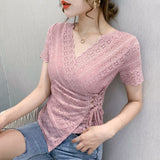 5XL Women lace tops New Arrivals 2022 Summer short sleeve v-neck women blouse shirt Sexy Hollow out lace tops plus size blusas