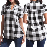Plus Size Plaid Blouse Women Summer Clothing Cotton Tops Tunic Female Lady Blouse Loose Red White Blue Shirts