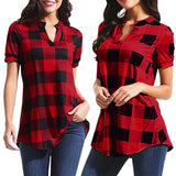 Plus Size Plaid Blouse Women Summer Clothing Cotton Tops Tunic Female Lady Blouse Loose Red White Blue Shirts