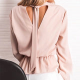 Women Office Lady Ruffled Back Bandage Blouse Flare Sleeve Solid Elegant Casual Tops 2022 Autumn New Fashion Hollow Out Blouse