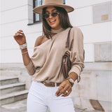 Women Sexy Strapless Sweater Solid Casual O-neck Long Sleeve Loose Pullover Tops Female Vintage Knitted Streetwear Autumn 2022