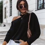 Women Sexy Strapless Sweater Solid Casual O-neck Long Sleeve Loose Pullover Tops Female Vintage Knitted Streetwear Autumn 2022