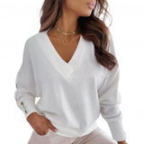 Women&#39;s sweater Autumn Solid Color Deep V Neck Pocket Single-breasted Long Sleeve Pullover Knitted Cardigan Tops 2022 Oversized