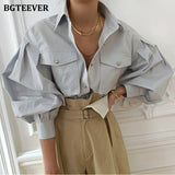 Chic Elegant Loose Single-breasted Shirts for Women 2020 Autumn New Fashion Full Sleeve Pockets Female Blouse Tops