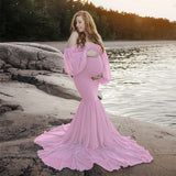 Sexy Shoulderless Maternity Dresses For Photo Shoot Ruffles Pregnancy Maxi Gown Long Pregnant Women Dress Photography Props 2022