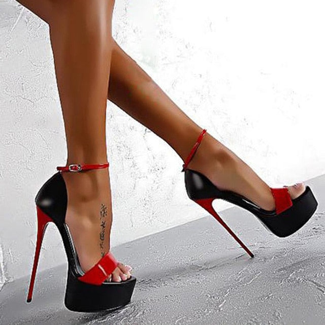 Rarove Hot Sales Summer Style Sexy 16cm Women Sandals High Heels Open Toe Buckles Nightclub Party Shoe Black Big Size 15
