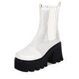 2022 Summer Breathable Womens Platform Boots Harajuku Chunky Heel Ladies Spring Shoes Thick Bottom Zipper Street Style