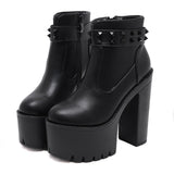 Rarove Hot Sales Women Ankle Boots With Rivets Round Toe Thick High Heeled Short Boots Platform Boots Gothic Chunky Heel