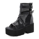 Open Toe Platform Heel Women Boots Summer Shoes 2021 New Black Chunky Heel Boots Women Autumn Breathable High Quality