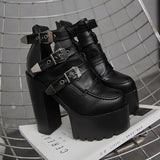 RAROVE New Women Ankle Boots Round Toe Shallow Out High Platform Buckle Female Short Boots Soft Leather Thick High Heels