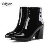Patent Leather Boots Heels Women Pointed Toe Footwear Female Boots Punk Shoes Woman 2022 New Autumn Ankle Boots Zipper