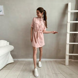 Women Vintage Sashes Front Buttons A-line Dress Half Sleeve Turn Down Collar Solid Elegant Casual Mini Dress 2021 Spring Dress