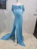 Shoulderless Maternity Dresses Photography Props Sexy Split Side Maxi Gown For Pregnant Women Long Pregnancy Dress Photo Shoots