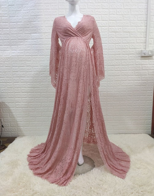 Long Sexy Maternity Dresses For Photo Shoot Lace Fancy Pregnancy Dress Split Front Pregnant Women Maxi Gown Photography Prop New