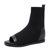 2022 Summer Boots For Women Stretch Fabric Height Increasing Peep Toe Footwear Woman Shoes Wedges Rome Style Ankle Boots