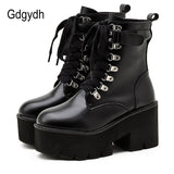 Ankle Strap Belt Women Gothic Ankle Boots Zip Punk Style Shoes On Heel Cross Tied Block Heel Fashion Street Shoes Well