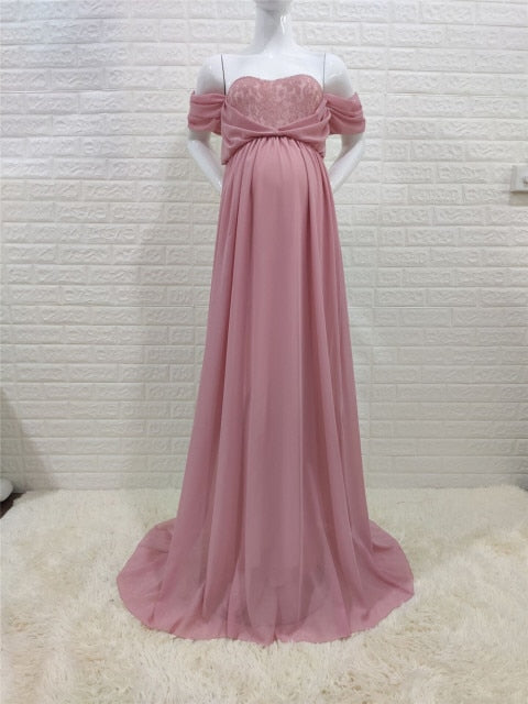Shoulderless Sexy Maternity Dress Photo Shoot Long Pregnancy Dresses Photography Props Lace Chiffon Maxi Gown For Pregnant Women