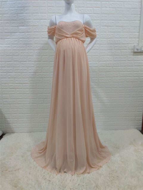 Shoulderless Sexy Maternity Dress Photo Shoot Long Pregnancy Dresses Photography Props Lace Chiffon Maxi Gown For Pregnant Women