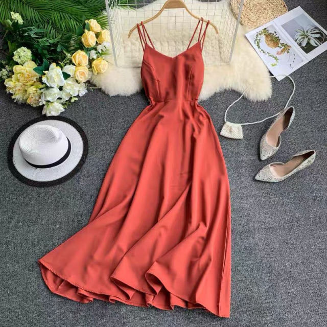 Marwin New-Coming Spring Summer Holiday Long Dress Cross Spaghetti Strap Open Back Beach Style Ankle-Length Women Dresses