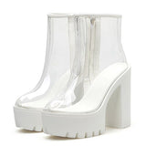 2022 Spring Summer Boots In Shoes Womens PVC Clear High Block Heels Side Zipper Ankle Boots Platform Shoes Rubber Sole