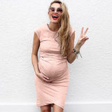 Maternity Dresses For Photo Shoot Sleeveless Dresses Cartoon Printed Cute Solid Pregnancy Dresses Comfy Pregnant Women Clothes