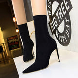 Rarove Sock Boots Stretch Knitting Women Ankle Boots High-Heeled Boots Women Shoes Autumn winter Boots Ladies Shoes Fetish Plus Size 43