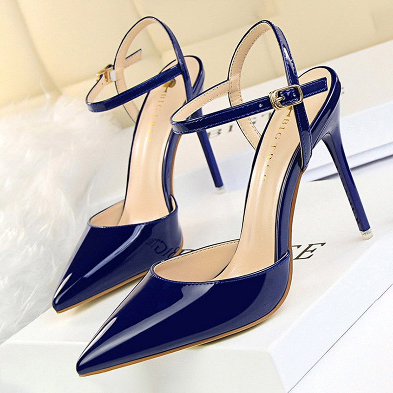 Fashion High Heels Shoes Patent Leather Woman Pumps Sexy Women Heels Blue Sliver Stiletto Heels Women Sandals 2022
