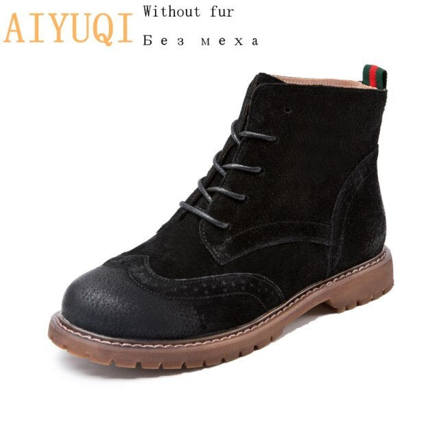 women shoes 2022 spring genuine leather Female short boots  suede women booties  British lace retro trend women naked boots