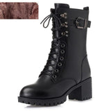 Rarove genuine leather women military boots size 41 42 43 lace fashion women Martn boots high-heeled thick wool boots