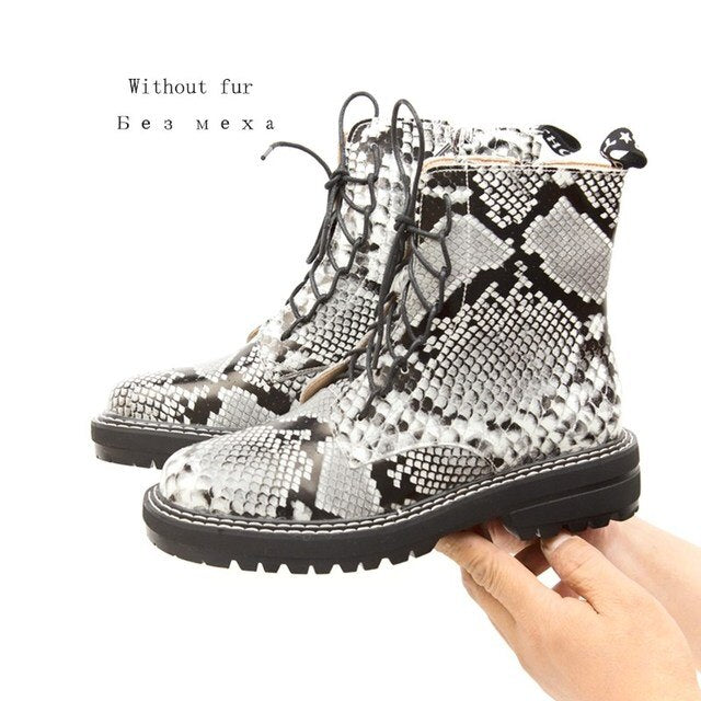 Boots Female 2022 Genuine Leather Women Booties Lace Up White winter women shoes Non-slip girl Martin boots