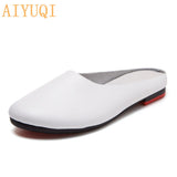 Women Slippers 2022 Spring New Genuine Leather Women Shoes big Size 41 42 43 Flat Casual Summer Half Slippers Women