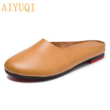 Women Slippers 2022 Spring New Genuine Leather Women Shoes big Size 41 42 43 Flat Casual Summer Half Slippers Women