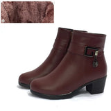 2022 genuine leather  Women's warm booties winter boots brown ladies heel boots  adult fashion Villus boots