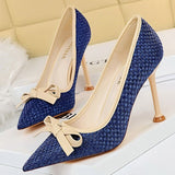 New Bowknot Woman Pumps Pointed Toe High Heels Designer Shoes Weave Stiletto Heels Female Shoes Fashion Footwear