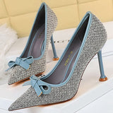 New Bowknot Woman Pumps Pointed Toe High Heels Designer Shoes Weave Stiletto Heels Female Shoes Fashion Footwear