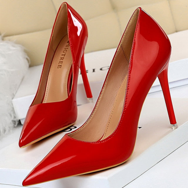 Patent Leather Shoes Woman Pumps High Heels Stiletto Heels 10.5 Cm Red Wedding Shoes Bridal Shoes Women Heels 2021