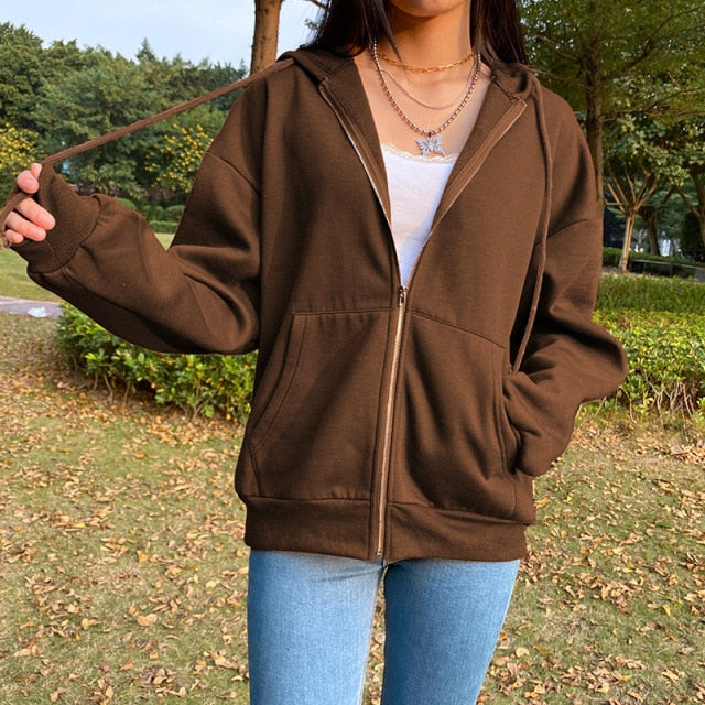 Rarove Zip Up Sweatshirt Spring Autumn Jacket Clothes oversize Hoodies Women plus size Vintage Pockets Long Sleeve Casual Large Coats