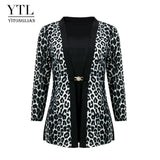 YTL Women Chic Leopard Blouse for Work Plus Size Fashion Patchwork Slim Shirt Long Sleeve Autumn Spring Tunic Tops Blusas H414