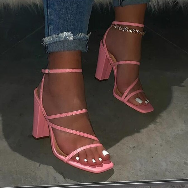 Rarove Pink New Summer Sandals Comfortable and Versatile Open-toe High-heeled Sandal Casual Outdoor Solid Color Plus Size Shoes Sandals