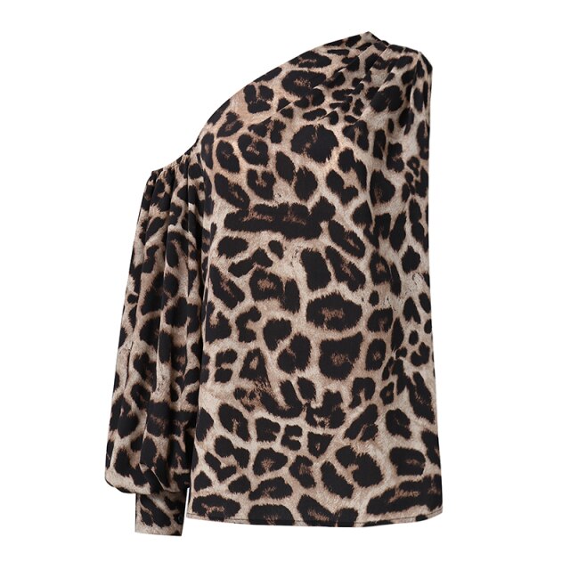 Fashion Satin Blouses Women Sexy Off Shoulder Long Sleeve Party Tops Casual Vintage Leopard Print Elegant Work Blusas