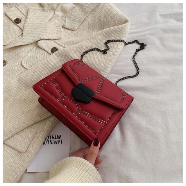 Rarove Rivet Chain Brand Designer PU Leather Crossbody Bags For Women Simple Fashion Shoulder Bag Lady Luxury Small Handbags