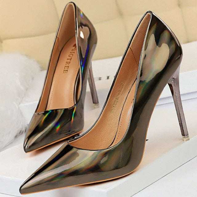 Woman Pumps Patent Leather High Heels Stiletto Black Women Heels 10.5 Cm Party Shoes Classic Pumps Plus Size 35-43