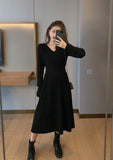 Knitted Dress Women Casual Long Sleeve Vintage Elegant Office Sweater Dress Female 2022 Spring One-piece Dress Korean Outerwear