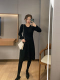 Knitted Dress Women Casual Long Sleeve Vintage Elegant Office Sweater Dress Female 2022 Spring One-piece Dress Korean Outerwear