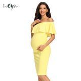Women's Floral Ruffle Off Shoulder Maternity Dress Sleeveless Pregnancy Clothes Elegant Fitted Bodycon Dress for Baby Shower