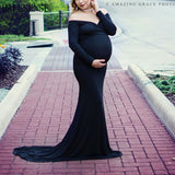 Long Sleeve Maxi Maternity Dress for Photo Shoot Elegant Fitted Gown Pregnancy Dress for Baby Shower Women Photography Prop 2021