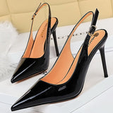 2022 New Patent Leather Woman Pumps Stiletto Heels 9.5 Cm Office Shoes Fashion High Heels Hollow Women Sandals