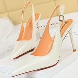2022 New Patent Leather Woman Pumps Stiletto Heels 9.5 Cm Office Shoes Fashion High Heels Hollow Women Sandals